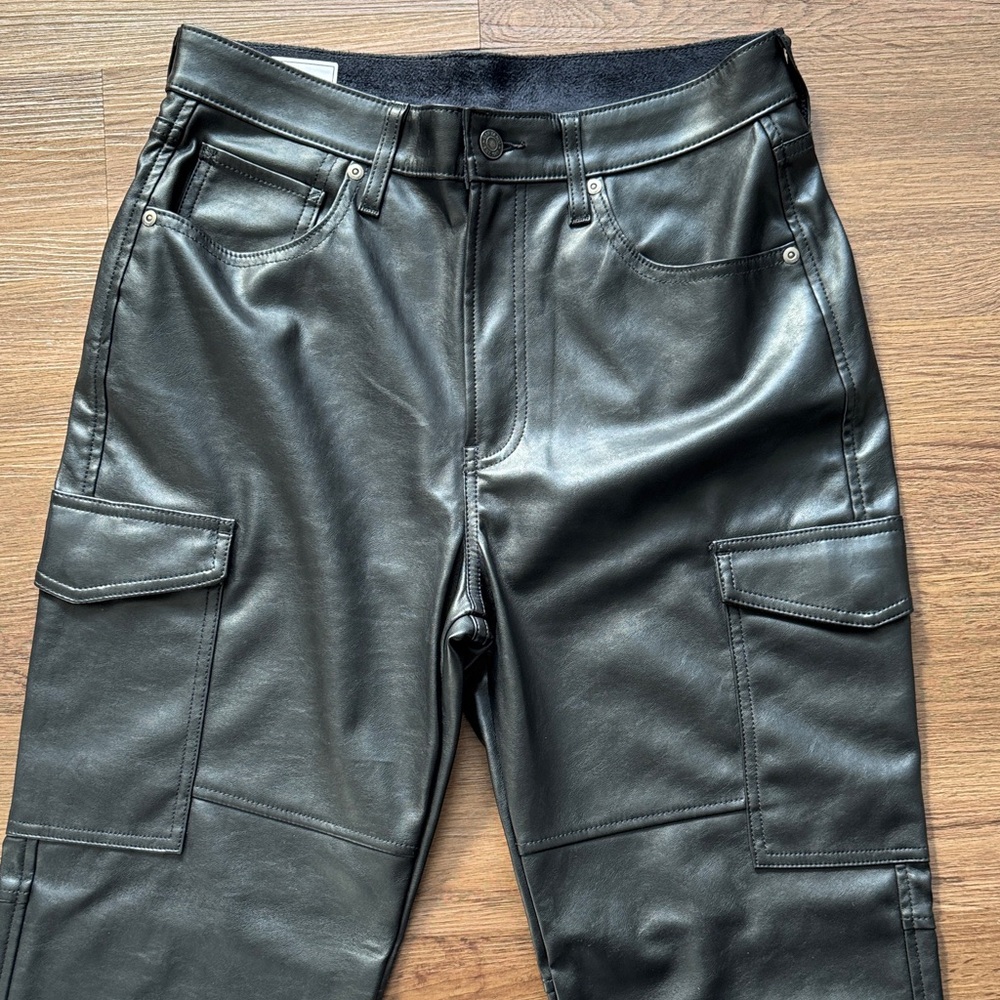 NWOT Gap Women’s Black Vegan Leather Straight Leg Cargo Pants